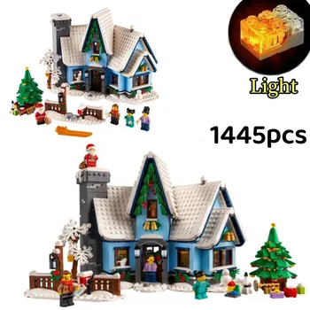 Рождественский пейзаж зимней деревни Санта-Клауса со светлыми строительными блоками, кирпичи MOC 10275, модель снежного домика, игрушки для сборки, подарки для детей