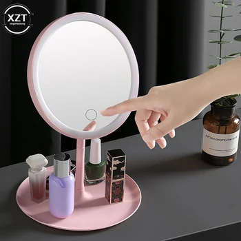 Светодиодное зеркало для макияжа с сенсорным переключателем, USB-перезаряжаемый Вращающийся заполняющий светильник для студентов, настольное зеркало для красоты для взрослых