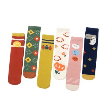 Длинные носки с милой мультяшной девушкой Универсального размера, семейные прямые носки для родителей и детей, Осенне-зимние модные гольфы до колена