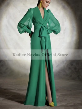 Kadier Novias Платья для матери невесты из зеленого шифона Русалки с длинными рукавами 2023 Свадебное платье для гостей