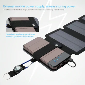 Складное зарядное устройство для солнечной панели 20 Вт 5 В USB Безопасная зарядная ячейка, солнечное зарядное устройство для телефона для кемпинга на открытом воздухе, Походный рюкзак, Источники питания.