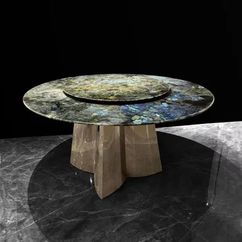 Минималистичный бытовой круглый стол из натурального мрамора, Высококачественный Светлый Роскошный Круглый обеденный стол в гостиной