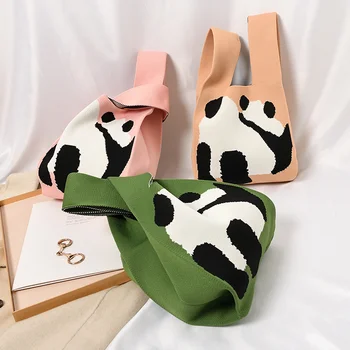 Оригинальный дизайн, вязаная сумка, вязаный крючком Французский горошек, Милая панда, вязаная сумка, модные женские сумки для подмышек, женские сумки