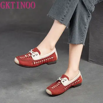 GKTINOO/ босоножки из натуральной кожи, женская обувь на низком каблуке, коллекция 2023 года, сезон весна-лето, женская модная обувь с круглым носком и мягкой подошвой, большой размер