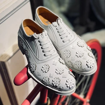 Весенне-летние новые модные оксфордские туфли white cherry blossom на толстой подошве на низком каблуке и мужская обувь из коровьей кожи большого размера