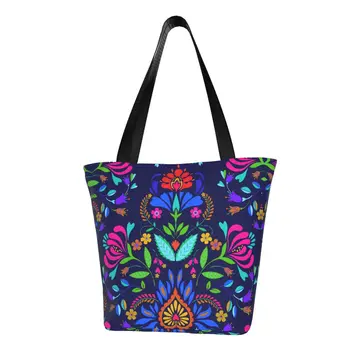 Изготовленная на заказ народная Мексиканская художественная холщовая сумка для покупок Для женщин, многоразовые продукты, красочные текстильные сумки для покупок с вышивкой