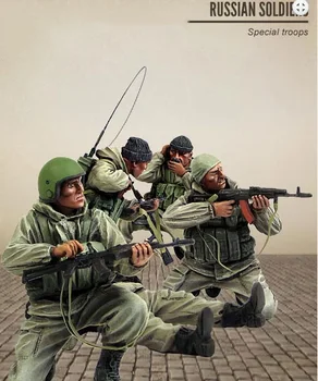 Неокрашенный набор 1/35 Российского спецназа - 5 фигурок, историческая фигура, набор из смолы, миниатюра