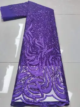 Новая африканская бархатная кружевная ткань с блестками 2023, высококачественная роскошная вышивка фиолетовой нитью, Французское сетчатое кружевное свадебное платье