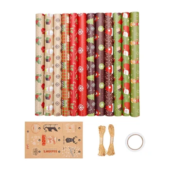 12 упаковочных листов оберточной бумаги для рождественской вечеринки по случаю Дня рождения, Подарочная упаковка