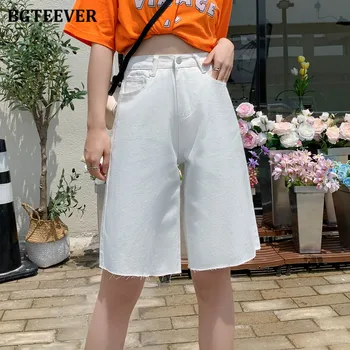 Стильные свободные женские джинсовые шорты BGTEEVER с высокой талией, весенне-летние модные женские джинсовые шорты на одной пуговице