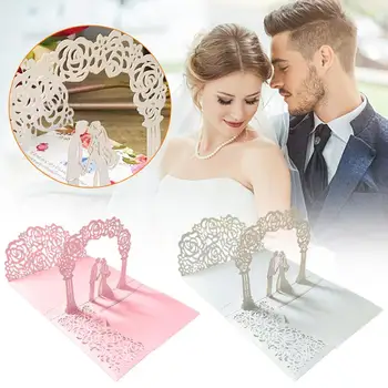 10 шт./лот, комплект 3D розовых пригласительных билетов на свадьбу для жениха и невесты, Бело-синие карманные поздравительные приглашения