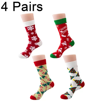 4 пары Рождественских носков, красочные забавные носки, Милые детские носки, Рождественский подарок, Носки с принтом Лося, Снеговика, Санты для мужчин и женщин