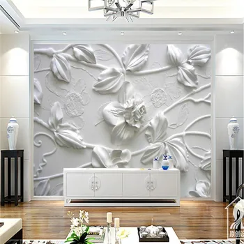 beibehang Гостиная HD Обои с тиснением в виде белых цветов, фон отеля, современная большая картина для домашнего декора papel de parede