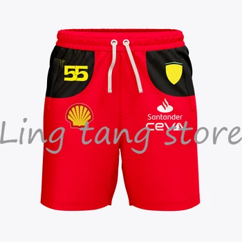 Мужская спортивная одежда Ferrari 2023 из Нью-Джерси с 3D-принтом 55 и 16 Racer, Летние пляжные шорты Оверсайз