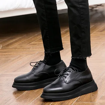Случайные новый дизайн мужская кожаная обувь британский бизнес платье черные туфли дерби из натуральной кожи на толстой подошве дизайнерская обувь 6С