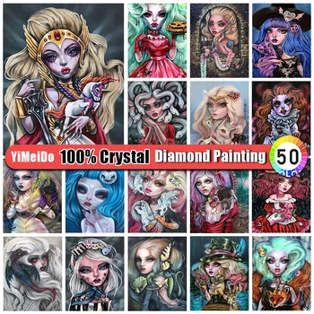 YiMeiDo 100% Картина с кристаллами и стразами Мультяшная Ведьма, Сделай сам, Вышивка Крестиком, Алмазная мозаика, набор для девочек, детский подарок ручной работы
