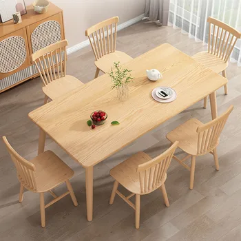 Минималистичный Обеденный стол в скандинавском стиле, Деревянные Игры, Письменный Обеденный стол для завтрака, Прямоугольная Кухонная мебель из массива Дерева