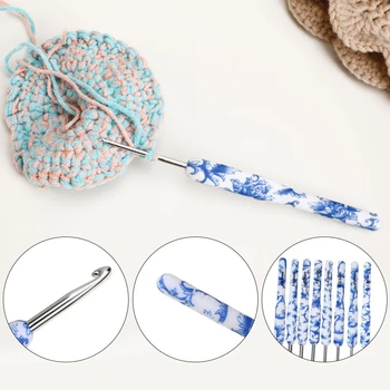 8 шт. сине-белые фарфоровые крючки с пластиковой ручкой, Набор спиц для вязания 2,5-6 мм, крючки для плетения, Инструмент для шитья