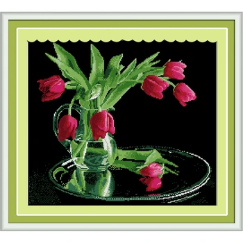Тюльпаны в полном цвету, набор для вышивки крестом, 18 карат, 14 карат, 11 карат, количество набивных швов на холсте, вышивка, рукоделие ручной работы
