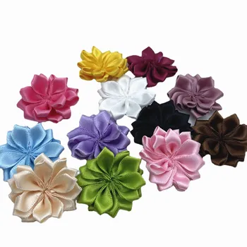 20шт Цветы из атласной ленты с многослойными тканевыми цветами, аппликации, аксессуары для шитья, свадебные поделки 35 мм