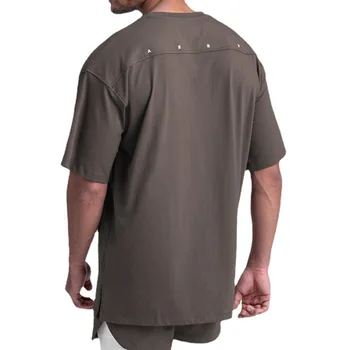 Летняя мужская футболка свободного кроя большого размера с круглым вырезом и короткими рукавами, мужская быстросохнущая белая футболка с разрезом по низу, быстросохнущая, с разрезом по низу.
