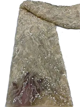 2023 взрывная французская вышивка тяжелым бисером, плотные блестки, вышивка ручной работы, роскошная ткань для свадебного платья в стиле ретро высокого класса, 5 ярдов