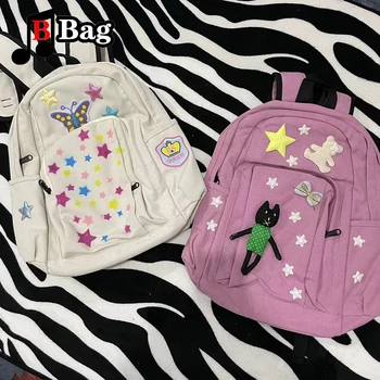 Двухцветный холщовый рюкзак, женская милая сумка, готический панк, горячая сумка для девочек, harajuku y2k