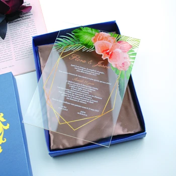 Акриловая коробка для приглашения на свадьбу, прозрачное приглашение, акрил с принтом, на заказ, 10 шт.