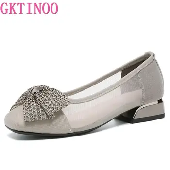 GKTINOO/ Сетчатые босоножки больших размеров; Женская летняя мода 2023 года; женские туфли-лодочки на квадратном каблуке с круглым носком; Mujer;