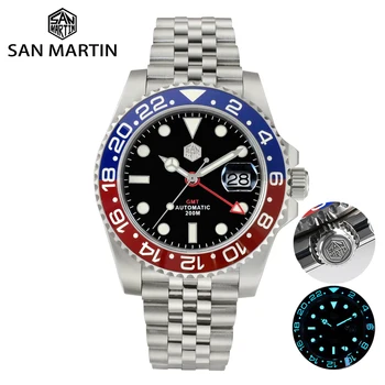 San Martin 2023 GMT, роскошные мужские часы, Юбилейный браслет, Двунаправленный керамический безель, Сапфировый Циклоп, Водонепроницаемый, Ханчжоу 6460