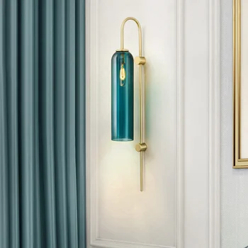 Скандинавский современный настенный светильник из сине-белой стеклянной трубки, фон для спальни, Прикроватная лампа для чтения, Украшение офиса, светодиодная лампа