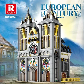 Reobrix 66027 Церкви Европейского века, Модульная серия City Street View, игрушки-пазлы, строительные блоки, подарок для мальчика