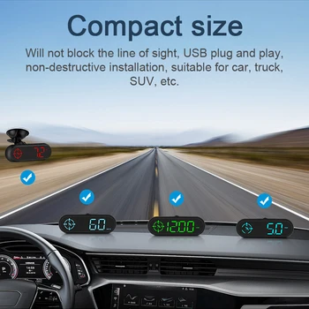 Автомобильный Головной Дисплей HUD Поддерживает Сигнализацию О Превышении Скорости, Напоминание Об Усталости При Вождении, Светодиодный Цифровой GPS-Спидометр с Датчиком Освещенности