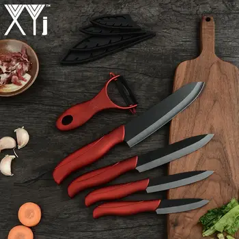 XYj Набор керамических ножей из 4 предметов, кухонные столовые приборы с белым и черным лезвием, Прочные Ножи для приготовления мяса и фруктов, аксессуары для приготовления пищи