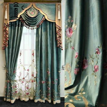 Шторы в европейском стиле для гостиной, столовой, спальни, Роскошные фланелевые шторы с вышитыми балдахинами, Зеленое французское окно