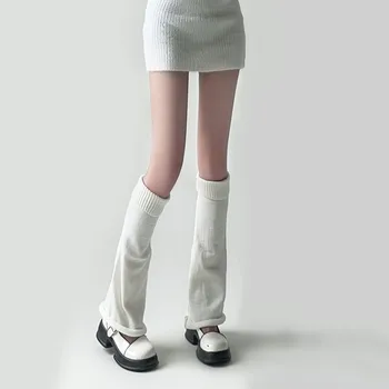 Грелка для ног Y2k Однотонный Вязаный Чехол Для Ботинок JK Uniform Foot Warmer Sock Cover Женские Утепляющие Носки с расклешенными носками в готическом стиле 