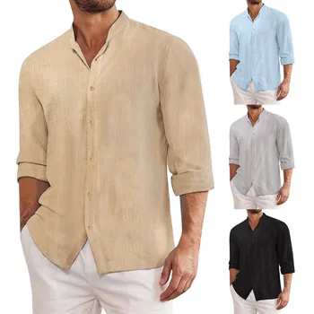 Новая мужская повседневная блузка, рубашка большого размера, свободные топы, футболка с длинным рукавом на пуговицах, весна-осень, повседневная красивая мужская рубашка Blusa