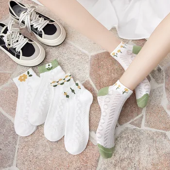 5 пар/комплект женских летних носков с милым цветочным принтом, сетчатые женские короткие носки для девочек, носки-лодочки