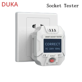 Тестер розетки AtuMan DUKA 90-250 В Умный цифровой ЖК-дисплей, детектор полярности цепи, Розетка, Искатель разомкнутой цепи,