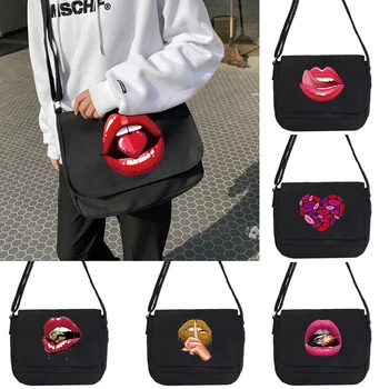 Японская простая сумка-мессенджер, Корейская сумка, Студенческий холст с новым принтом рта, Водонепроницаемая холщовая сумка, Сумки через плечо для женщин, ранцы