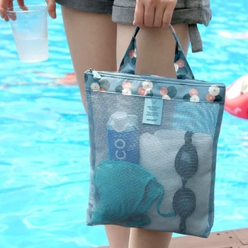 Женская летняя пляжная сумка для плавания, сетчатая сумка для хранения купальников, повседневная сетчатая сумка для хранения покупок, сумка для стирки, спортивная сумка