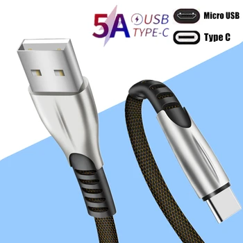 5A USB Type C Кабель Micro-USB Быстрой Зарядки Для Samsung Huawei Xiaomi Зарядное Устройство Нейлоновый Плетеный Провод Синхронизации Данных Мобильного Телефона 1 м