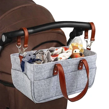 Портативные войлочные сумки большой емкости с двойными ручками, Органайзер для хранения детских подгузников, детских игрушек, аксессуаров для детской коляски, Подвесная сумка