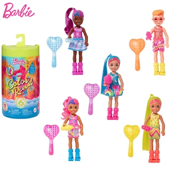 Оригинальные Куклы Barbie Color Reveal Chelsea Серии Neon Tie-Dye С Сюрпризами, Аксессуары для Сценариев 1/12, Игрушки для Девочек, Водорастворимые
