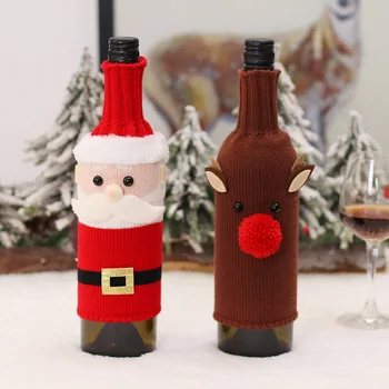 Рождественский набор бутылок вина, Вязаная ткань, Кукла Старика, Набор Шампанского, Настольный Реквизит Оптом