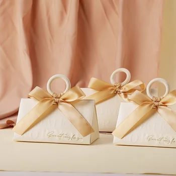 5шт Бежевых конфет для помолвки с жемчугом, Подарочные коробки, Сувениры для гостей свадьбы, принадлежности для свадебных сувениров