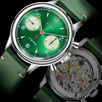 Мужские 38-миллиметровые зеленые 1963 хронограф ST19 Механический механизм с ручным заводом сапфировые акриловые водонепроницаемые часы Gooseneck Водонепроницаемые