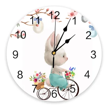 Пасхальное яйцо, дерево, Кролик, велосипедные настенные часы, Бесшумные цифровые часы для украшения дома, спальни, кухни, гостиной