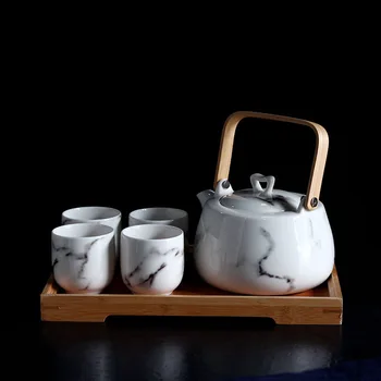 керамический мраморный чайный сервиз послеобеденный чай, чайник, чашки, костюм для ароматизированного чая, деревянный чайный поднос, кухонные принадлежности, украшение комнаты