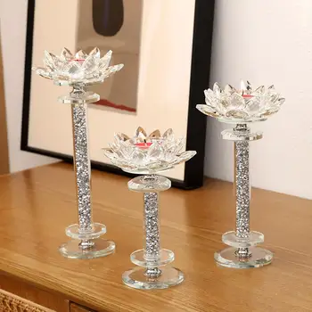 3x Прозрачный Стеклянный подсвечник в виде цветка Лотоса, Подставки для обетных свечей, Подсвечник для чайной свечи, держатель для домашнего декора для вечеринки, свадьбы